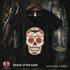 AFA ATL Sugar Skull Graphic Tee Black V Neck Women’s Small Festival Top